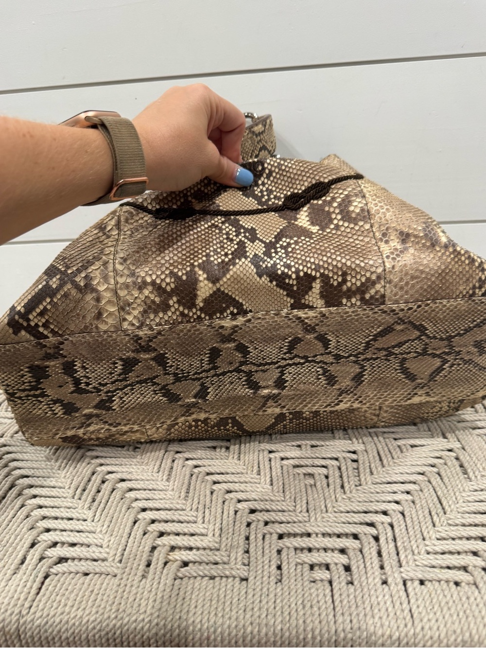 Prada brown python snakeskin Logo Sacca Hobo tote bag - Picture 6 of 16